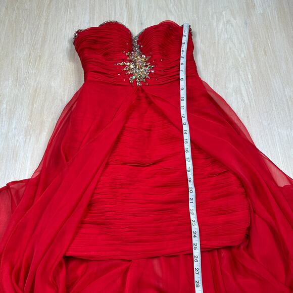 Mac Duggal Red Strapless Embellished Sequin High Low Formal Evening Gown Dress 4 - Picture 9 of 16